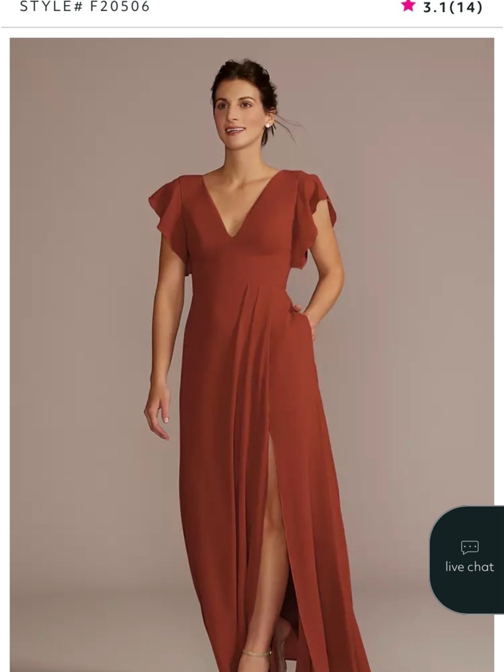Dress, Wedding Maxi V-Neck w/Tailoring Flutter Sleeve